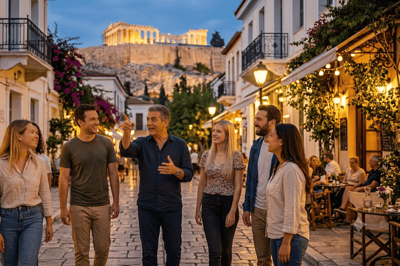 Visite nocturne à pied d'Athènes